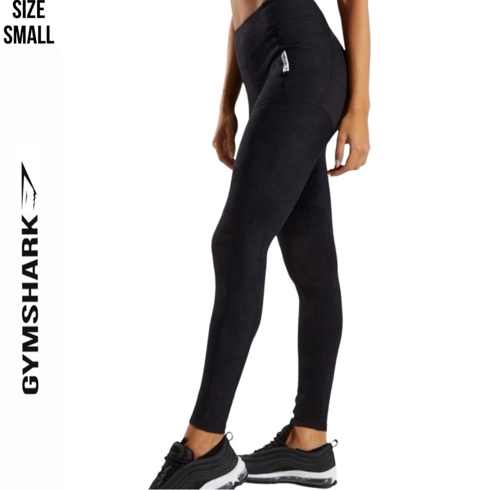 GYMSHARK Textured Black Athletic Workout Yoga Leggings w/Side Cell Pocket Small